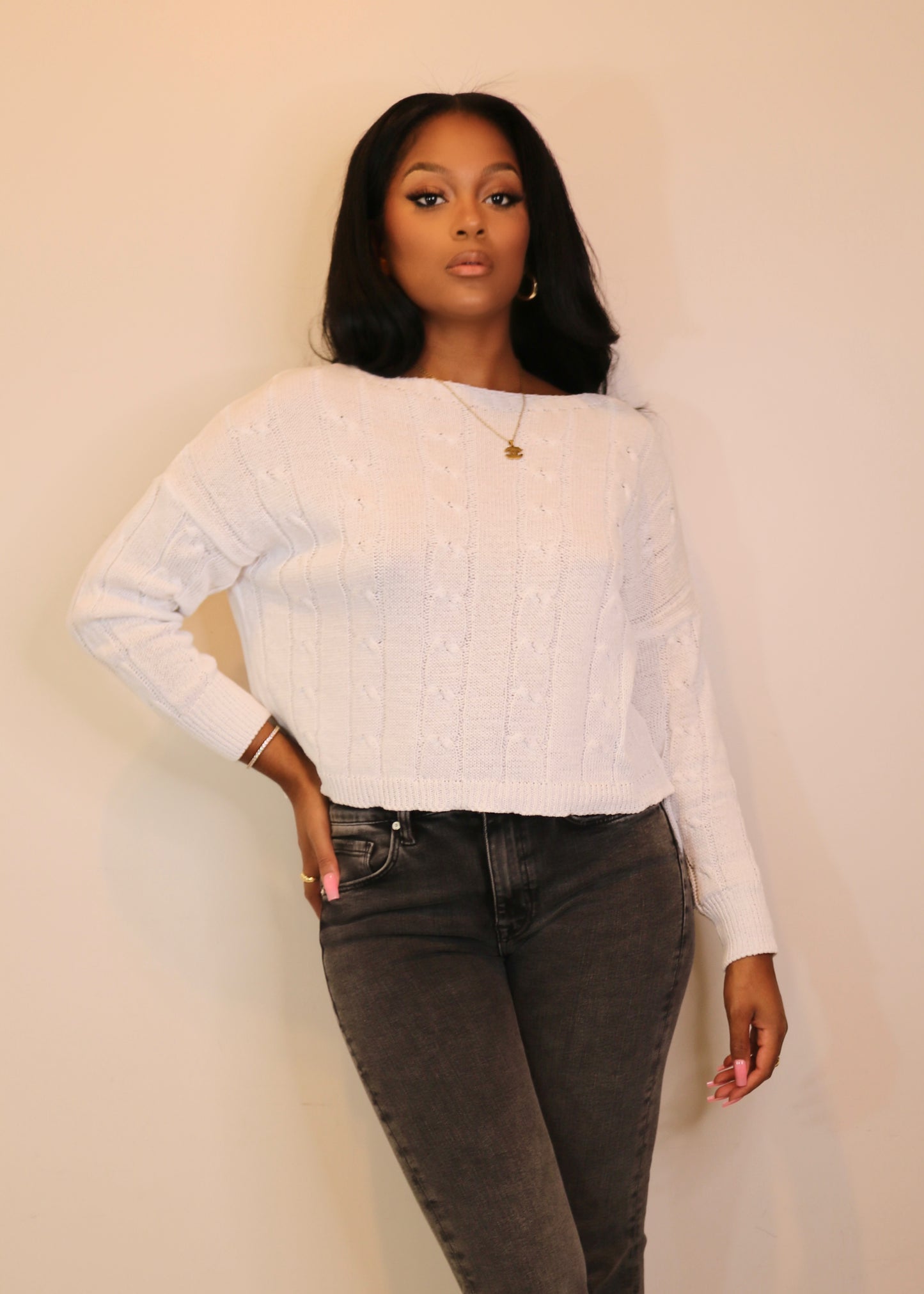 Womens White Knit Sweater