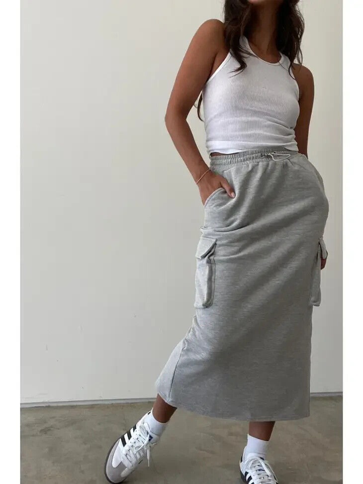Grey Terry Cargo Maxi Skirt