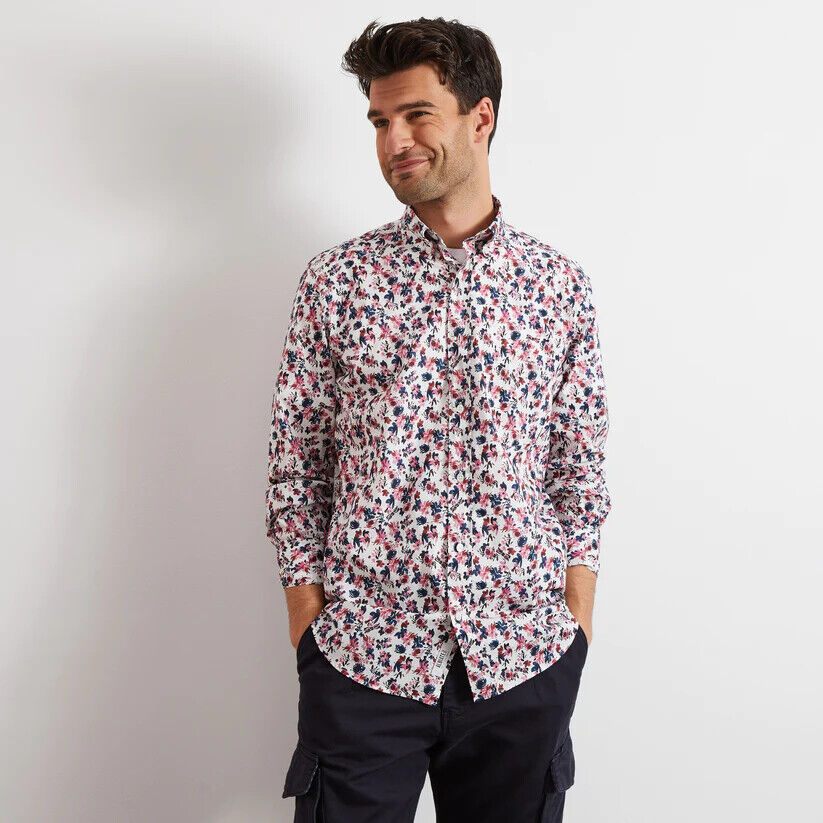 White Floral Button-Up Mens Shirt