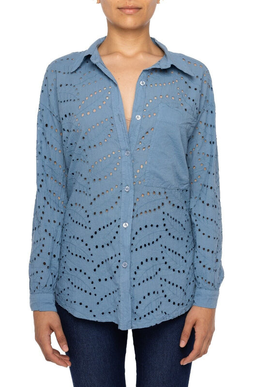 Womens Blue Holed Blouse