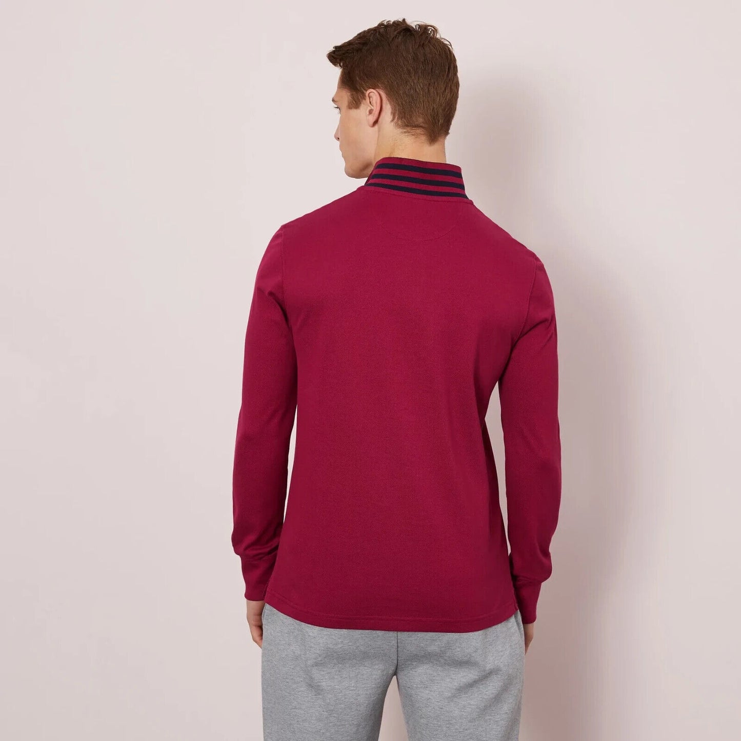 BORDEAUX LONG-SLEEVED POLO WITH OVAL BADGE