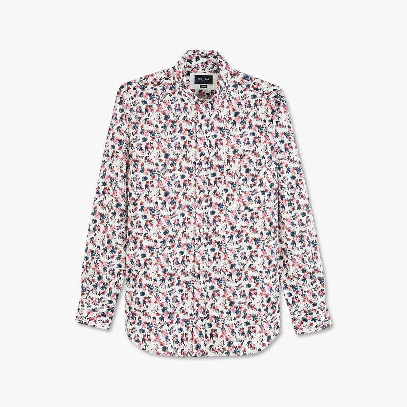 White Floral Button-Up Mens Shirt