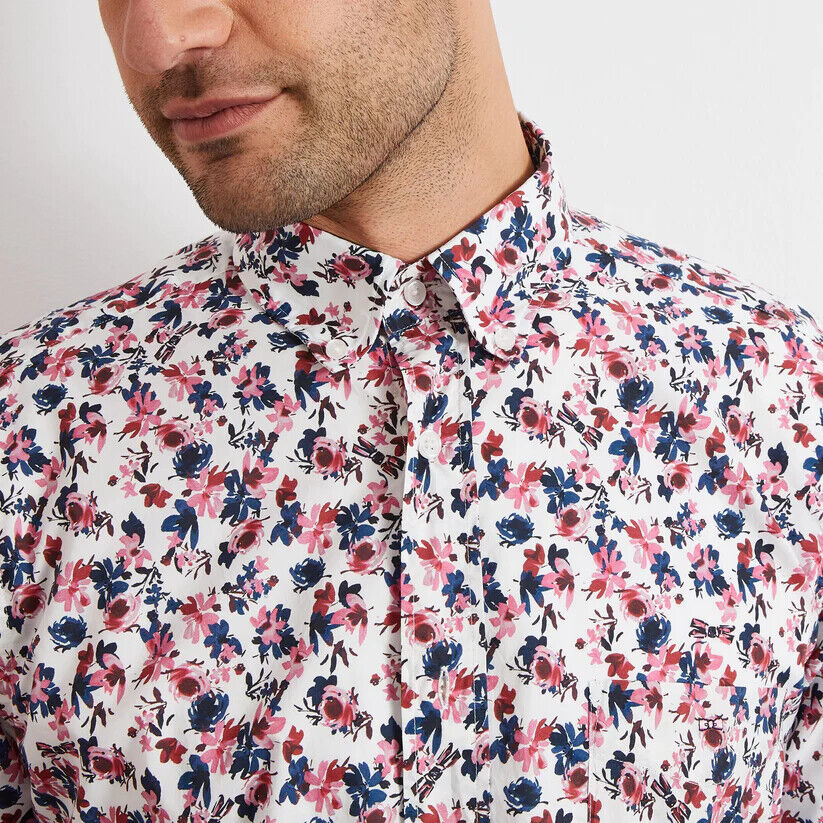 White Floral Button-Up Mens Shirt