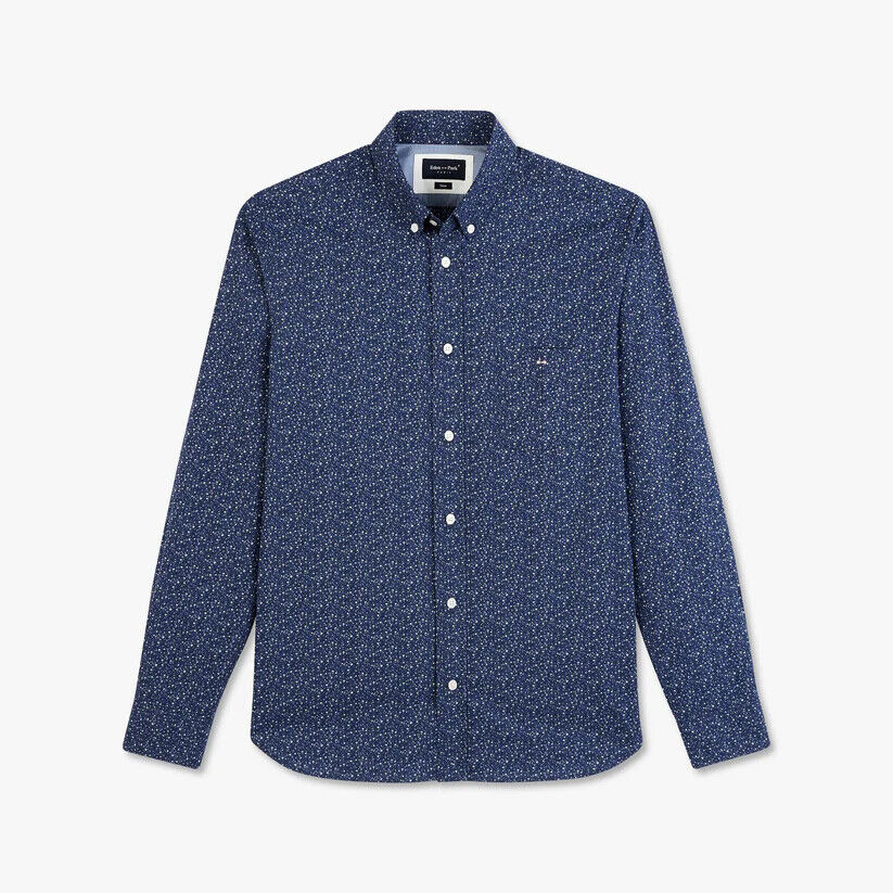 Navy Blue Shirt with Grey Floral